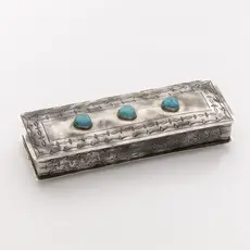 Long Stamped Box with 3 Turquoise Stones