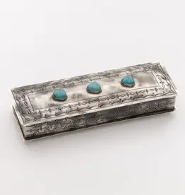 Long Stamped Box with 3 Turquoise Stones