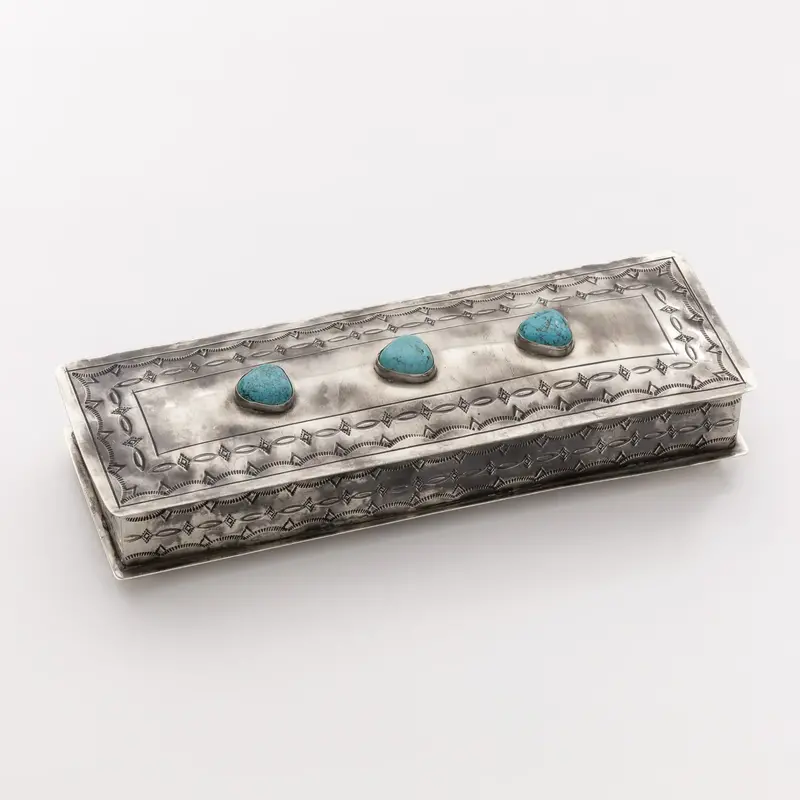 Long Stamped Box with 3 Turquoise Stones