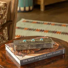 Long Stamped Box with 3 Turquoise Stones