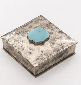 Square Box with Dimples and Lg Turquoise Stone