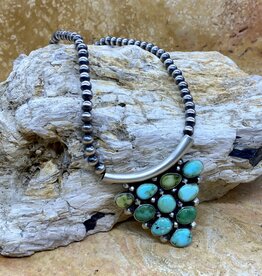 RUNNING BEAR Sonoran Turquoise Necklace on Navajo Pearls by Tom Lewis