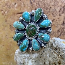 First American Traders 9 Stone Sonoran Turquoise Ring - Adjustable size