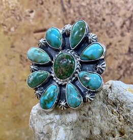 First American Traders 9 Stone Sonoran Turquoise Ring - Adjustable size