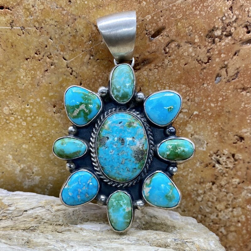 First American Traders 9 Stone Sonoran Turquoise Pendant