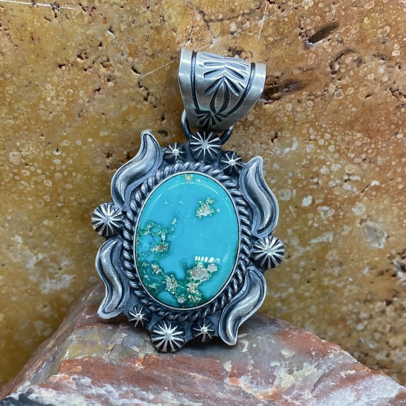 Turquoise Pendant by Ray Delgarito, Navajo