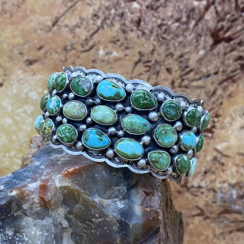 RUNNING BEAR 27 Stone Sonoran Turquoise Bracelet by Tom Lewis