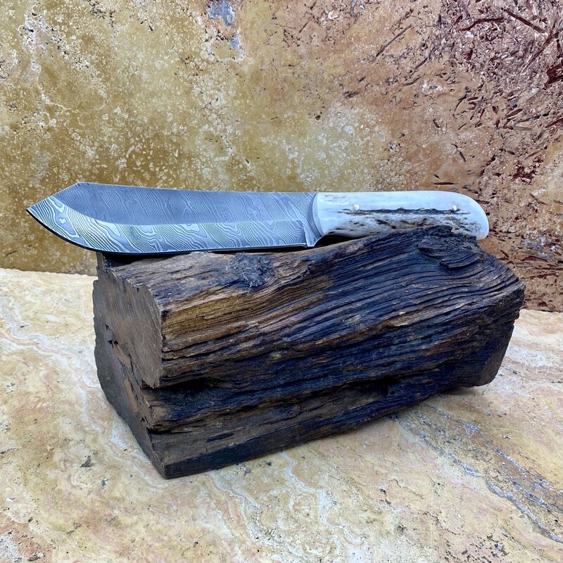 Happy Camper Damascus Knife w/ sheath
