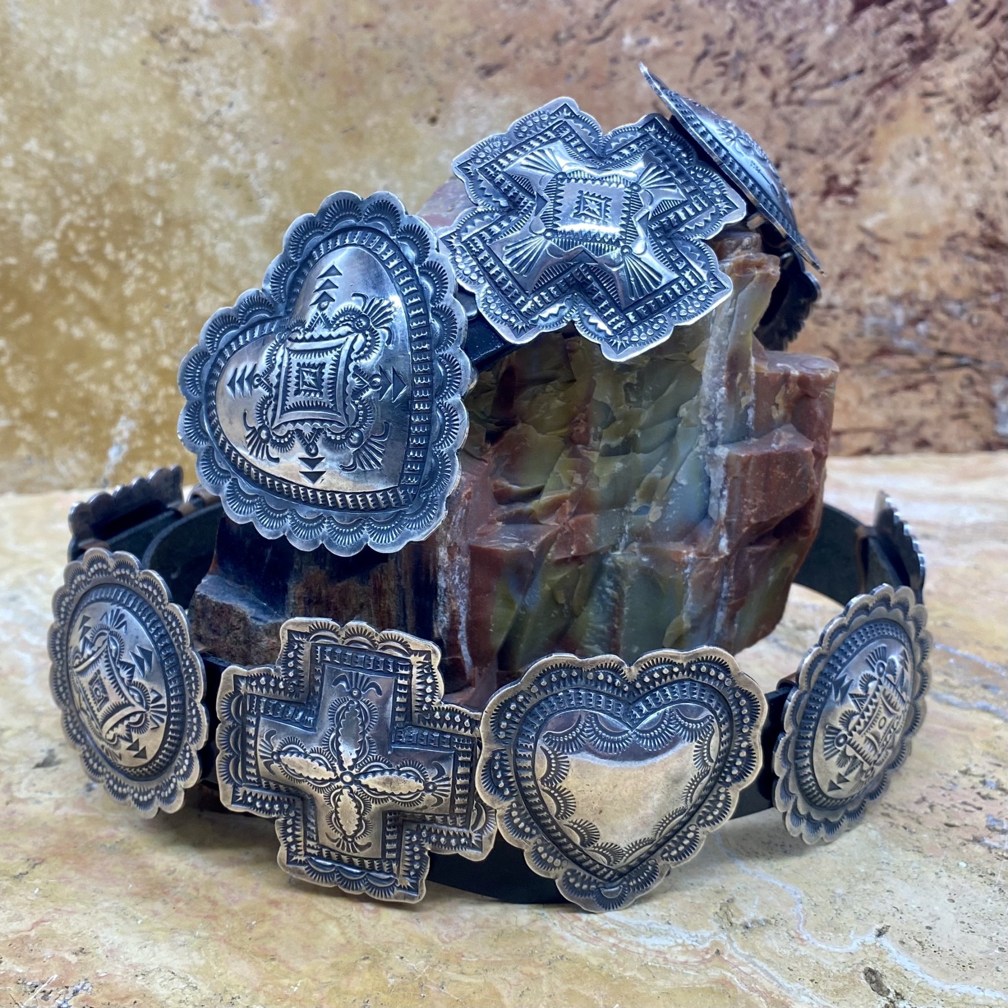 Heart Concho Belt 14 Handstamped conchos Adjustable