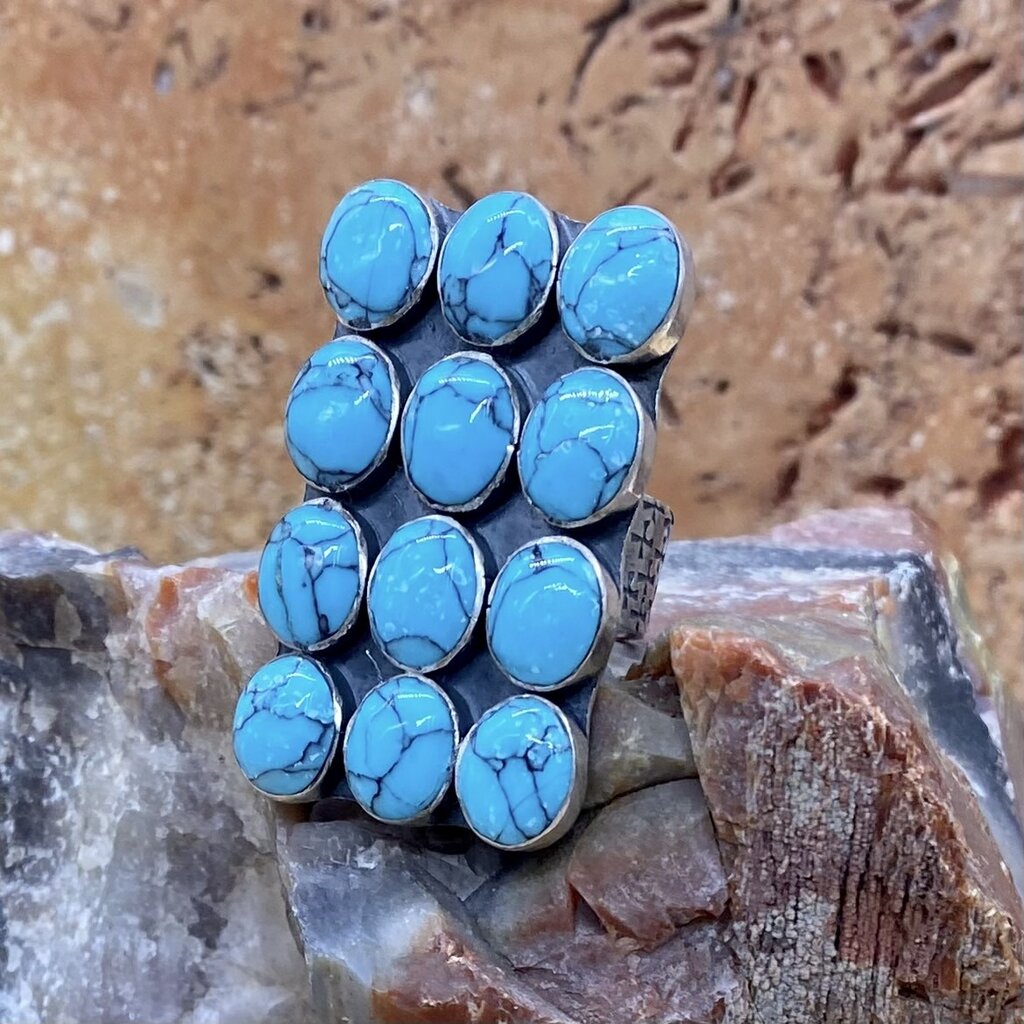 Federico 12 stone rectangle turq. ring adj.
