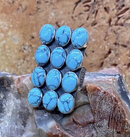 Federico 12 stone rectangle turq. ring adj.
