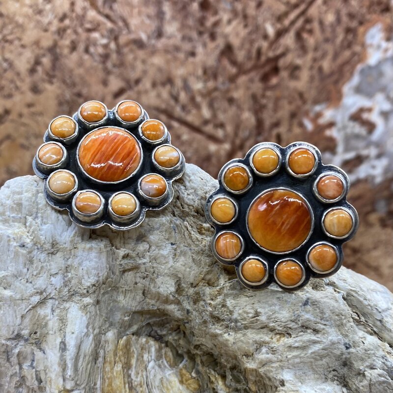 Federico Orange Spiny Oyster Flower Post Earrings
