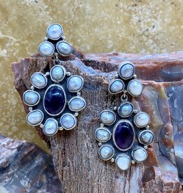 Federico Pearl and Amethyst Flower Earrings