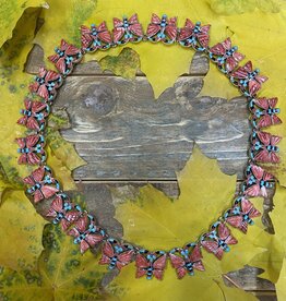 20" red spiny oyster shell butterfly necklace