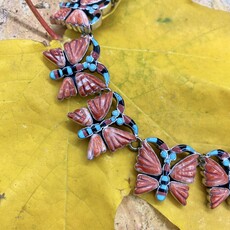 20" red spiny oyster shell butterfly necklace