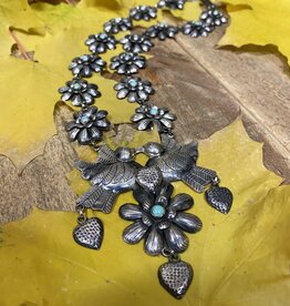 Federico Silver & turquoise lovebirds & flowers necklace