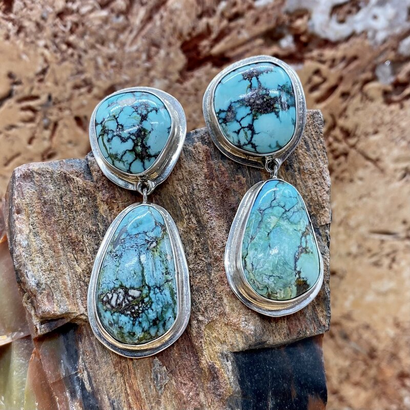 Federico 2 Stone Turquoise Drop Earrings