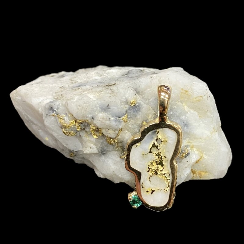 Oro-Cal Gold Quartz Lake Tahoe Pendant w/ Emerald Bay-PLTQEM