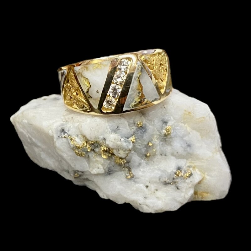 Gold Quartz Ring nuggets, diamonds 4.5 ct 6.75 RL8883D20Q
