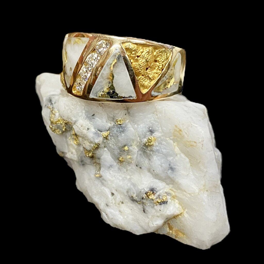 Gold Quartz Ring nuggets, diamonds 4.5 ct 6.75 RL8883D20Q