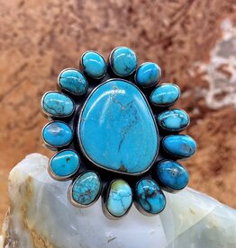 Federico 15 stone turquoise flower adjustable ring
