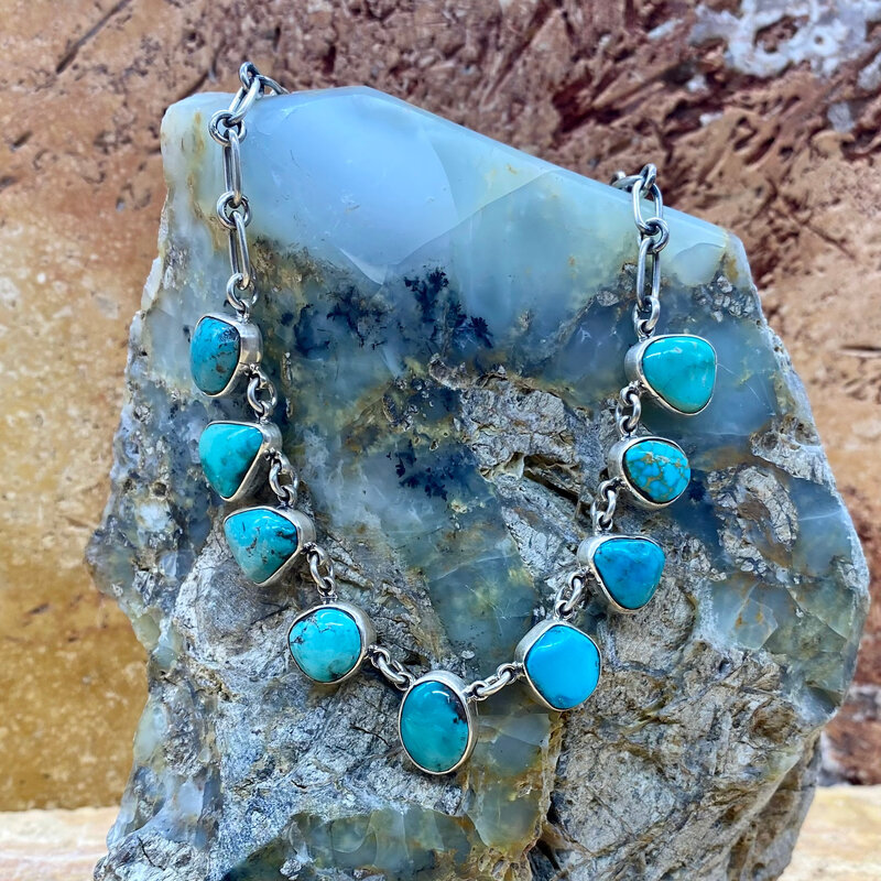Federico 9 stone Kingman Turquoise necklace 20"