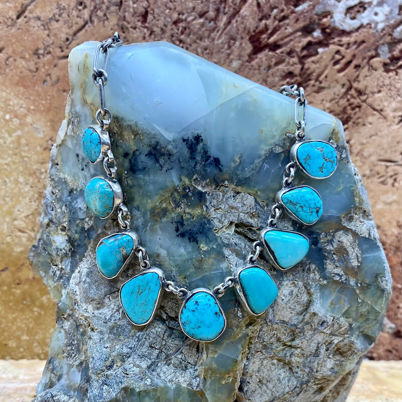 Federico 9 stone Kingman turquoise necklace 18"