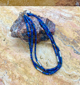 22" Azurite 3 strand necklace with silver beads