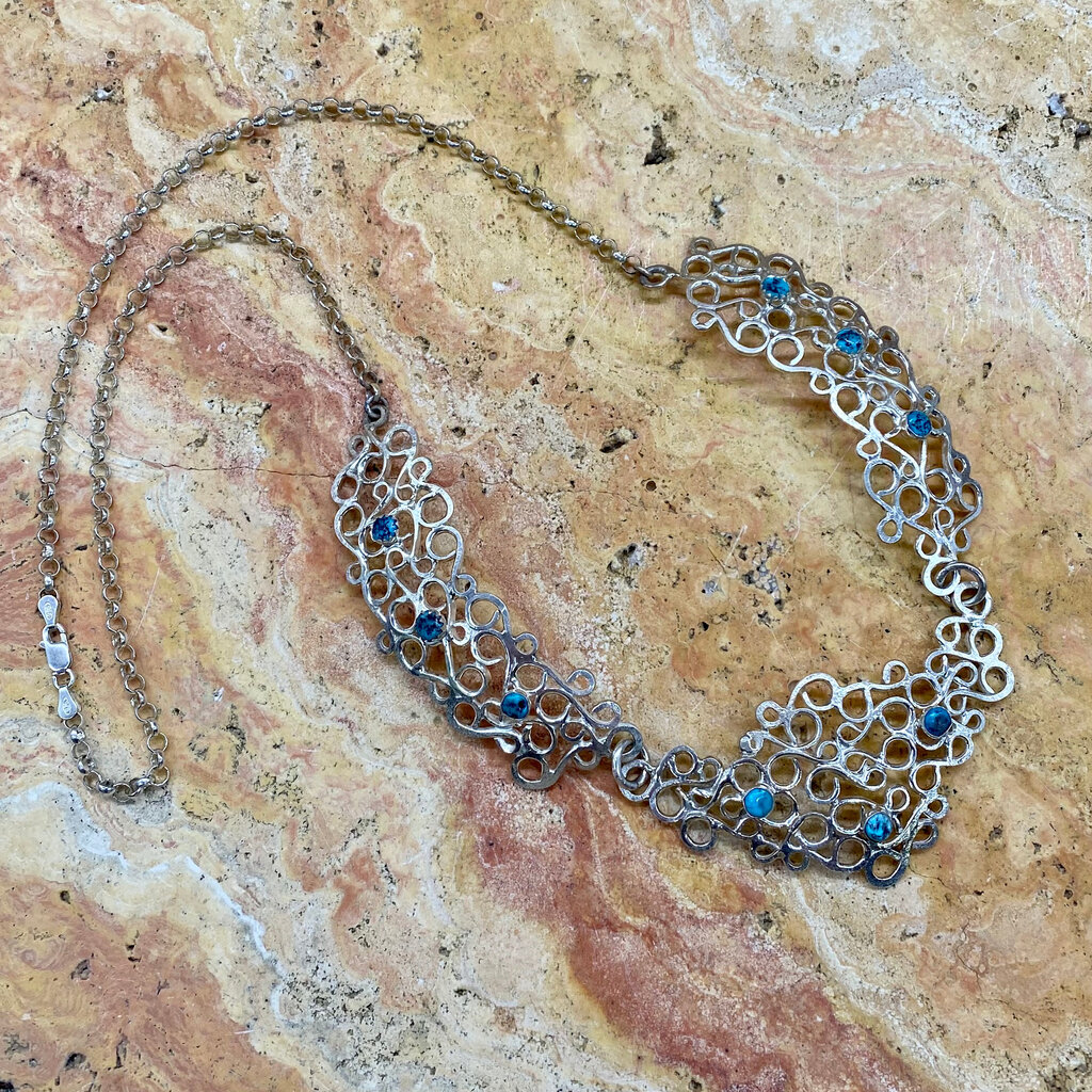 25" Silver Lace & Turquoise Necklace