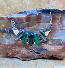 18" Silver necklace with hematite, malachite & onyx