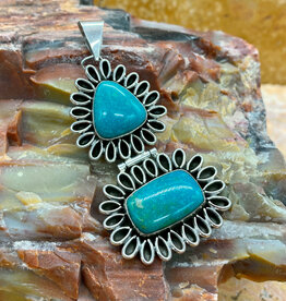2 Stone Turquoise Pendant w/ Silver