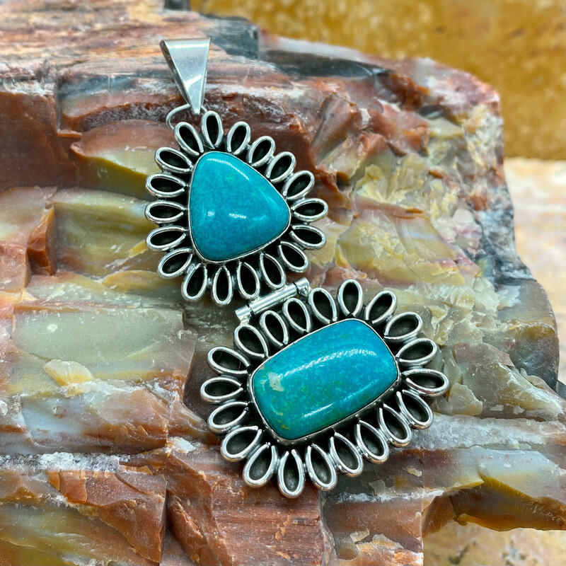 2 Stone Turquoise Pendant w/ Silver