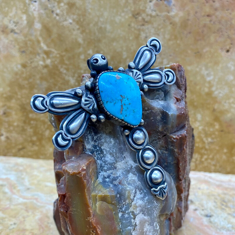Turquoise & silver dragonfly pin & pendant
