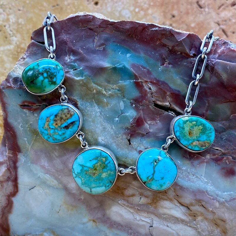 5 stone blue/green turquoise necklace 18"