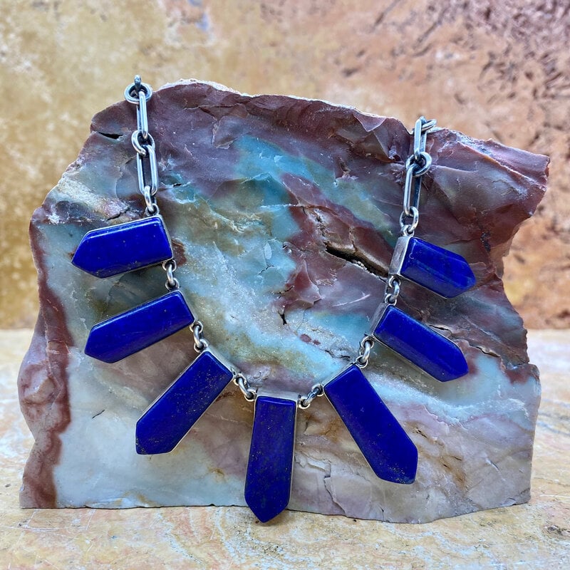 Federico 7 stone lapis arrow necklace 18"