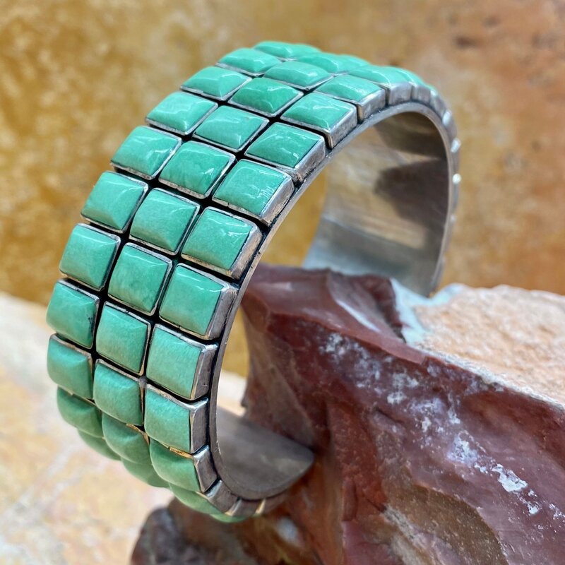 Federico 3 row light green turquoise cuff bracelet 7"