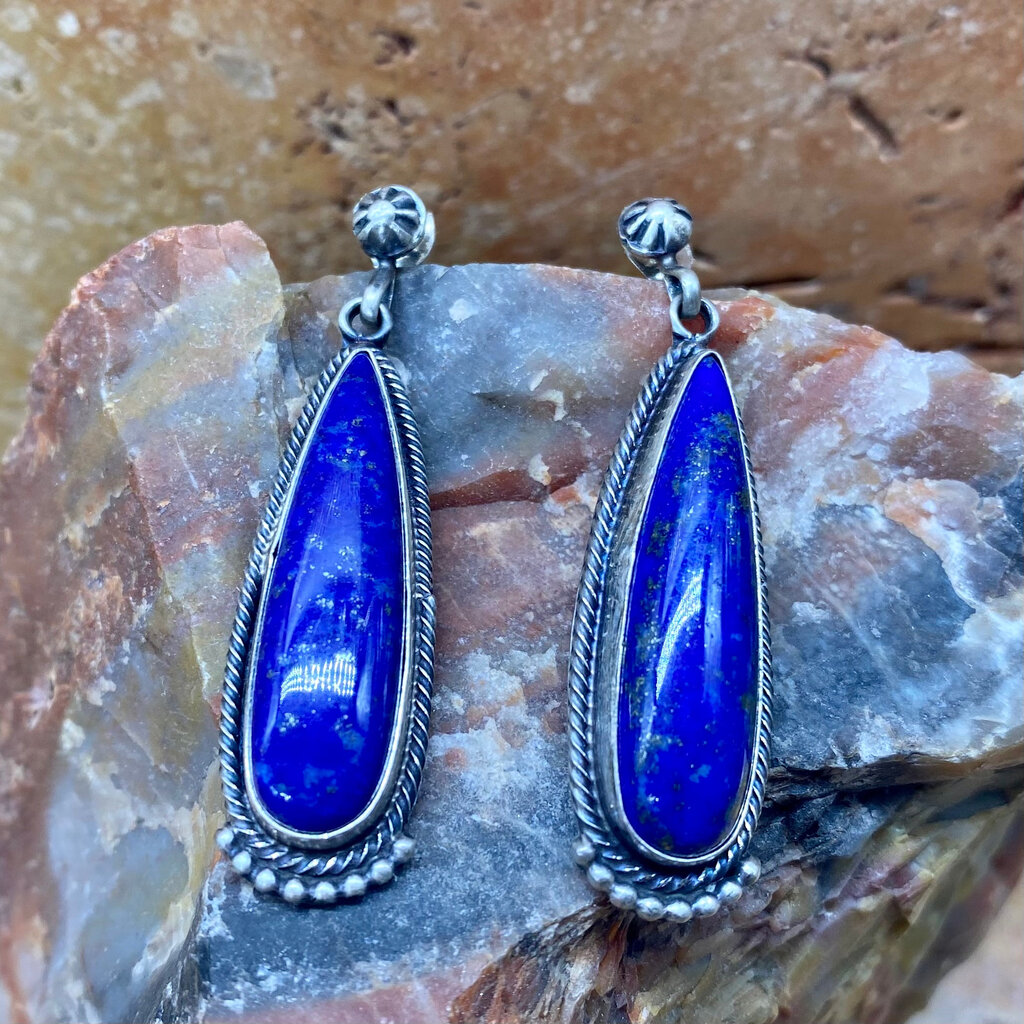 Lapis Post Earrings w/ Long Dangle- Verley Betone