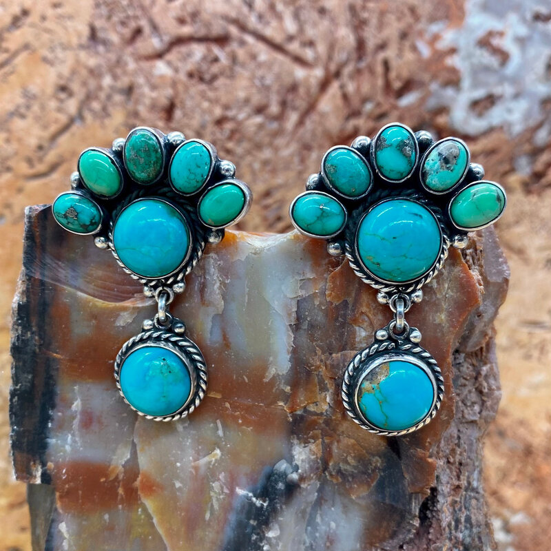 7 Stone Turquoise Drop Earrings