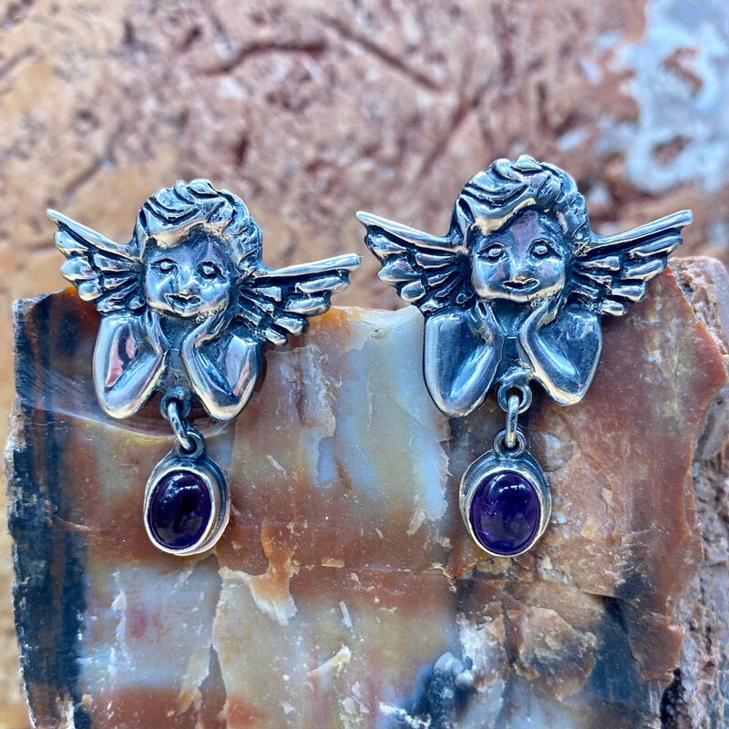 Bishop Amythest Angel Earrings