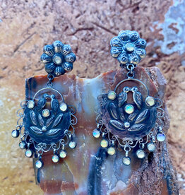 Frida Kahlo Opal Drop Bird Earrings Clip