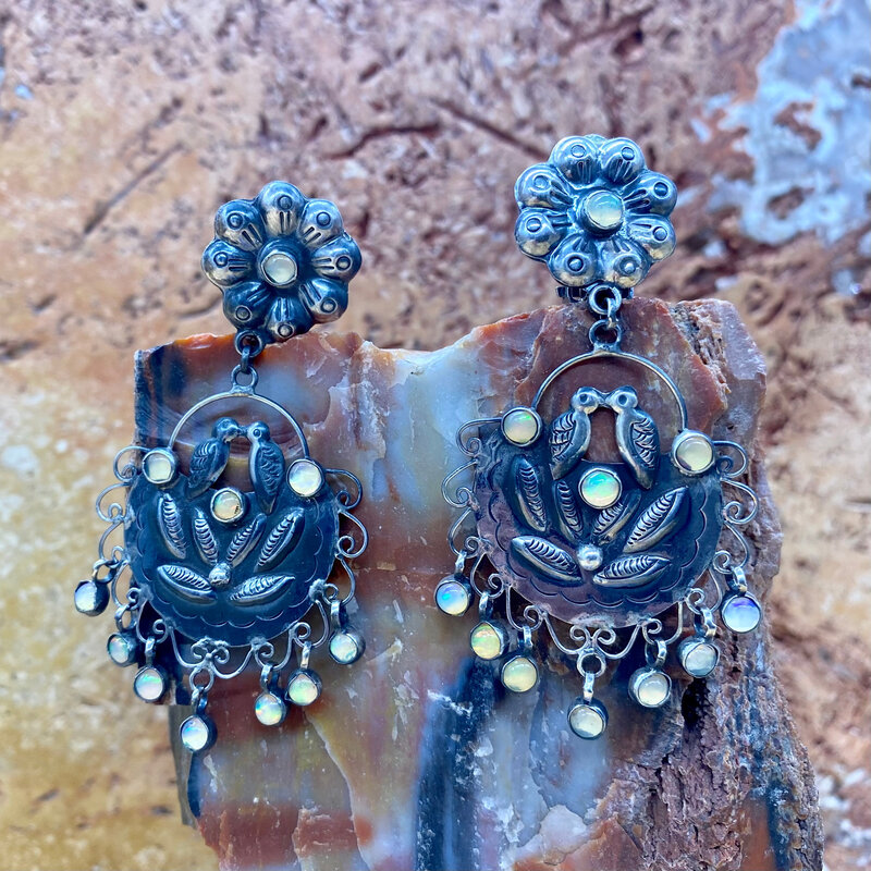 Frida Kahlo Opal Drop Bird Earrings Clip
