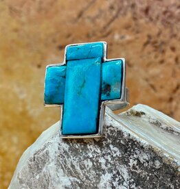 Kingman Turquoise Cross Ring - 8.5