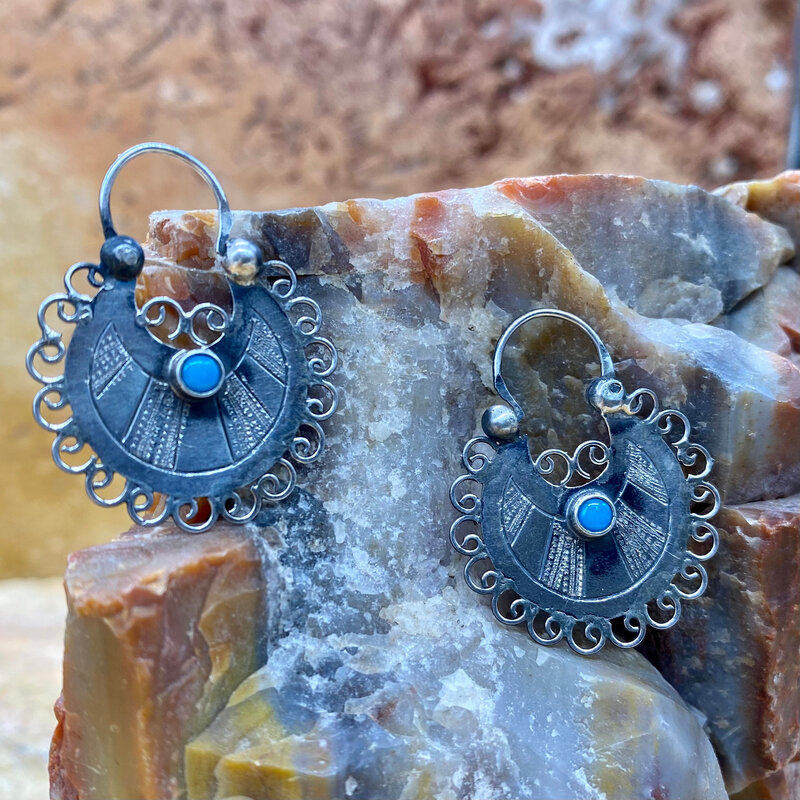Silver Hoop with Turquoise Stone