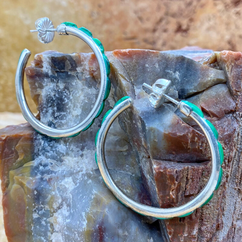 Federico Small Malachite Hoops - 1.5"