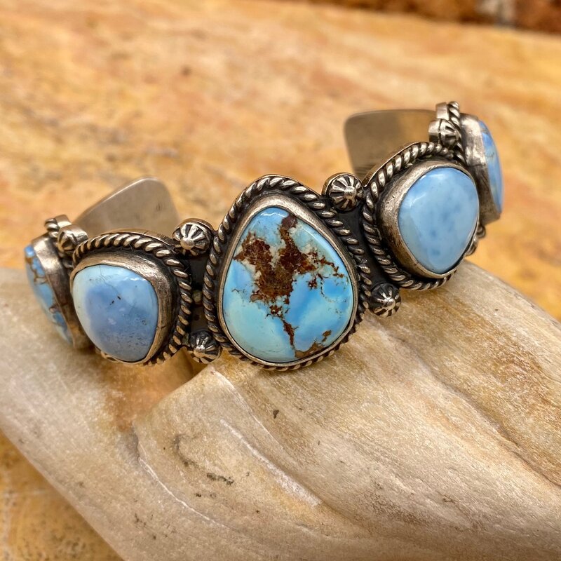 5 stone golden hills turquoise & brushed silver cuff