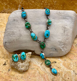 22" 10-stone Sonoran turquoise necklace & earrings by Larry Kaye