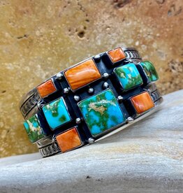 Sonoran turquoise & spiny oyster cuff - 6.25"