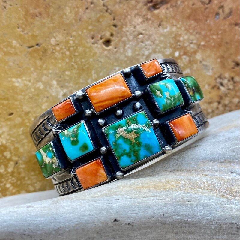 Sonoran turquoise & spiny oyster cuff - 6.25"