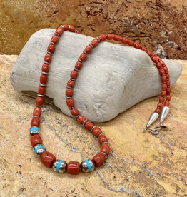 31" coral, turquoise, sterling bead necklace