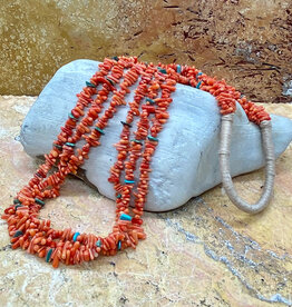 Turquoise & coral bead necklace on chord